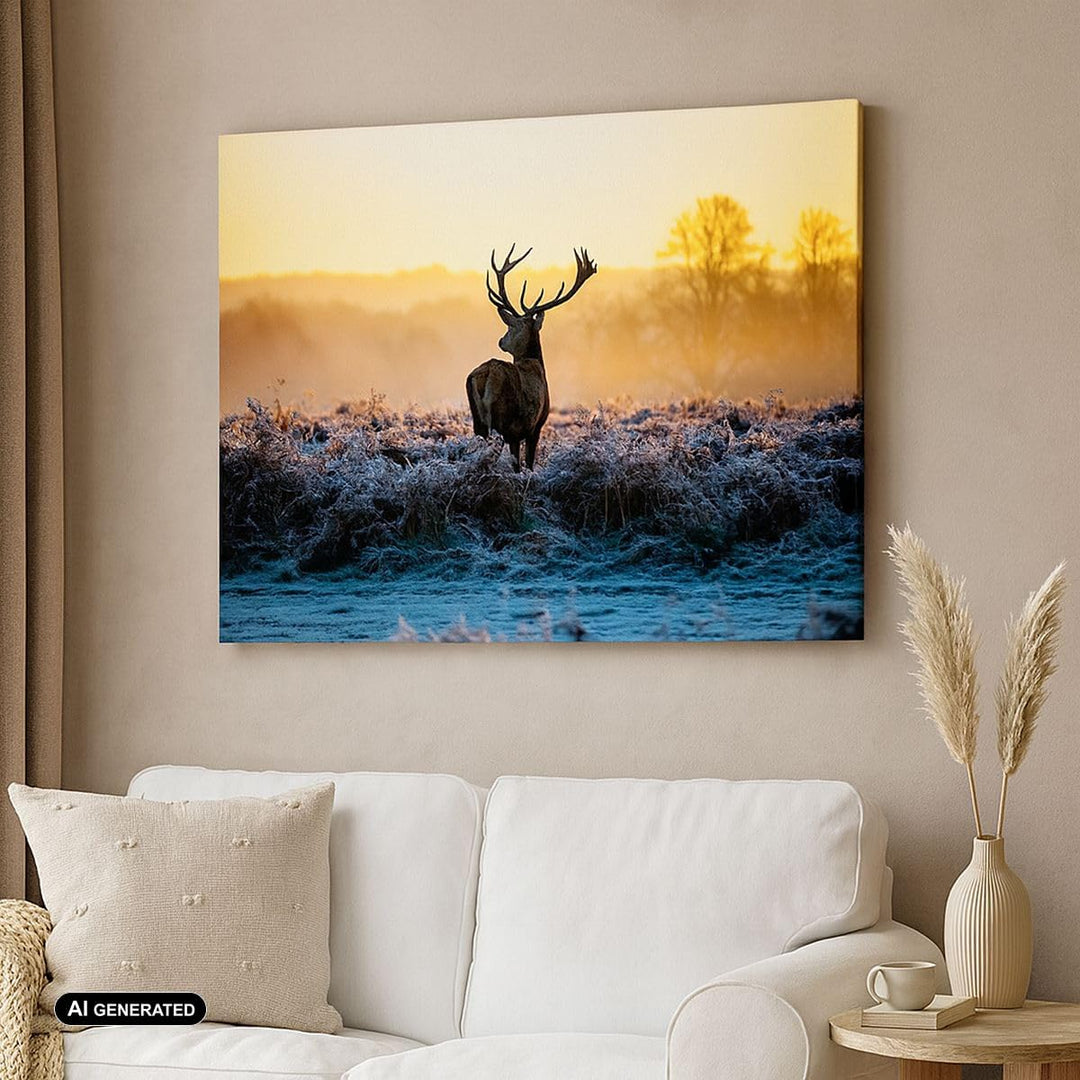 ARTTOR Bilder auf Leinwand 100x70cm Leinwandbild Feld Nebel Natur Baum Gross Wanddeko Bild Schlafzim