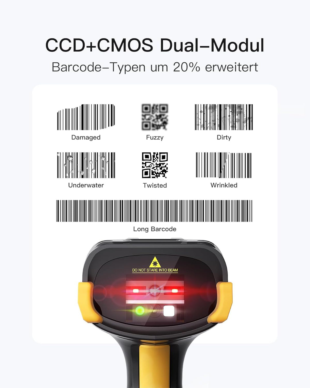 Inateck Barcode Scanner Bluetooth, 2D 1D Wireless Handheld Scanner, QR Code Scanner, mit Screen und