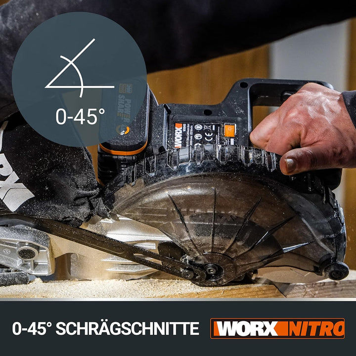 WORX WX845 Akku-Zug-, Kapp- und Gehrungssäge 20V – Multifunktionssäge für zahlreiche Schnittarbeiten