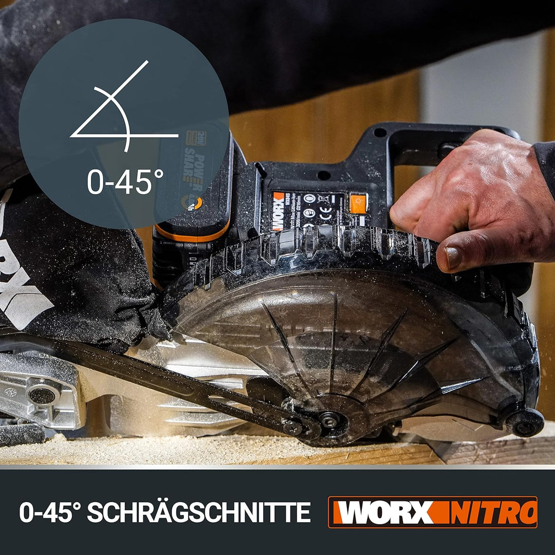WORX WX845.9 Akku-Zug-, Kapp- und Gehrungssäge 20V – Multifunktionssäge für zahlreiche Schnittarbeit