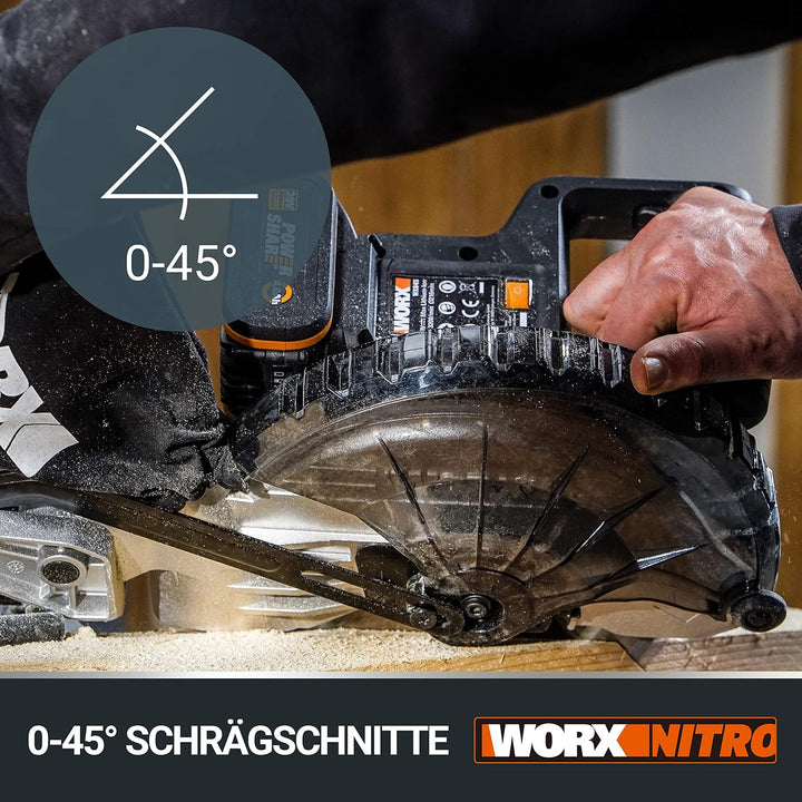 WORX WX845.9 Akku-Zug-, Kapp- und Gehrungssäge 20V – Multifunktionssäge für zahlreiche Schnittarbeit