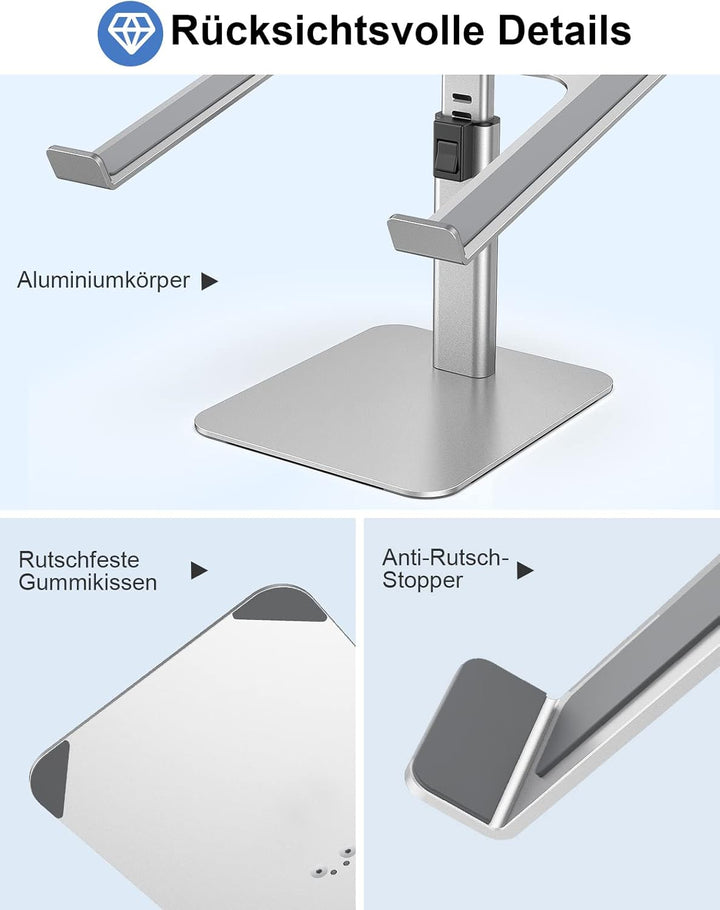Babacom Laptop Ständer, 8 Höhenverstellbar Aluminium Kühlpads Laptop Stand, Ergonomischer Belüfteter
