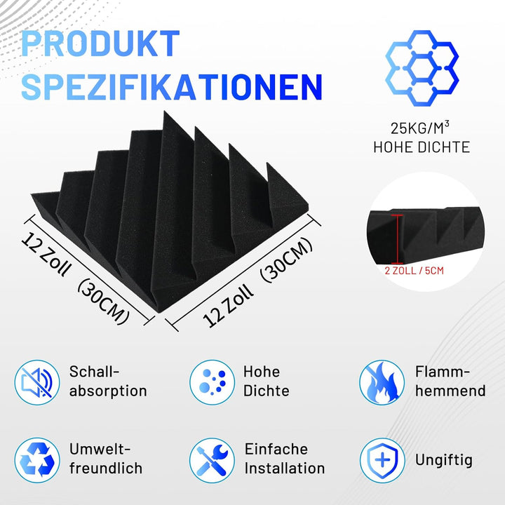 24 Stück Akustikschaumstoff Schalldämmung, 5 X 30 X 30CM Achallschutzplatten Akustikpaneele, Schalls