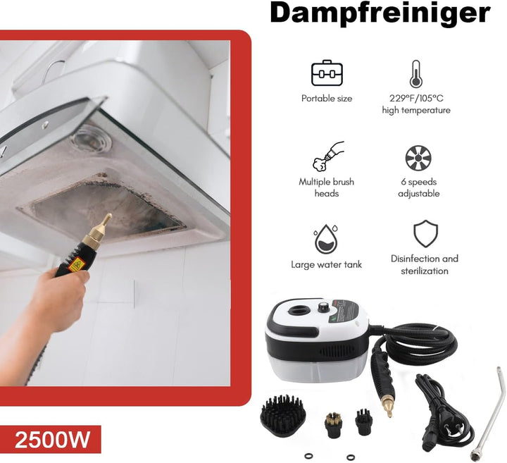 Dampfreiniger, 2500W Hochtemperatur Dampf Dekontaminationsmaschine, Tragbarer Dampfreiniger, 1000ml