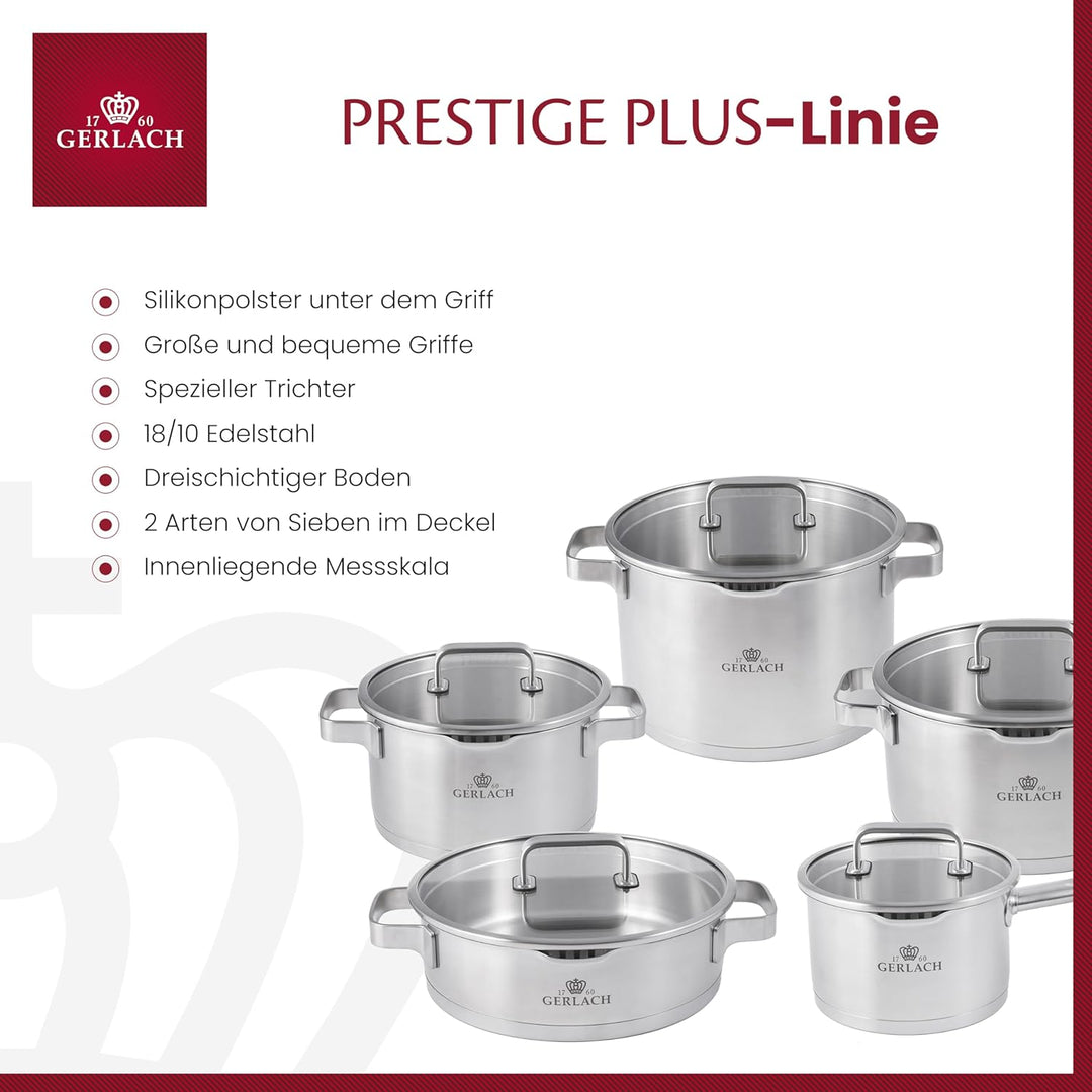 Gerlach 1760 Prestige Plus Topf-Set Aus Edelstahl Kochtopf-Set Induktion Induktionstöpfe-Set Töpfe-S