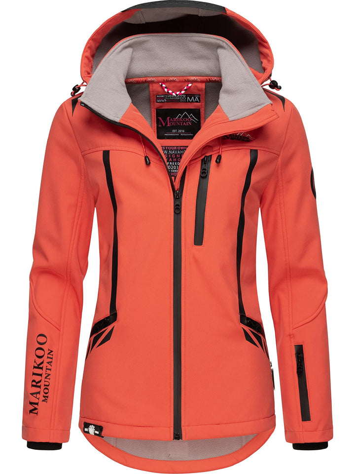 MARIKOO Damen Softshelljacke wasserdichte Funktionsjacke mit Abnehmbarer Kapuze Mount-Cho-Oyu, Coral