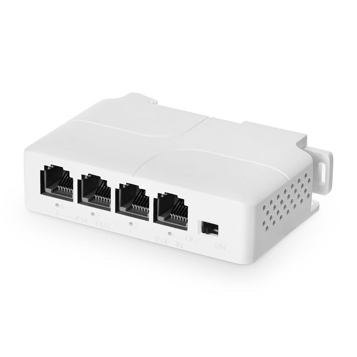 4 Port PoE Extender, 1 PoE in 3 PoE Out, IEEE802.3af/at PoE Powered Passthrough Switch, 100Mbps Ethe