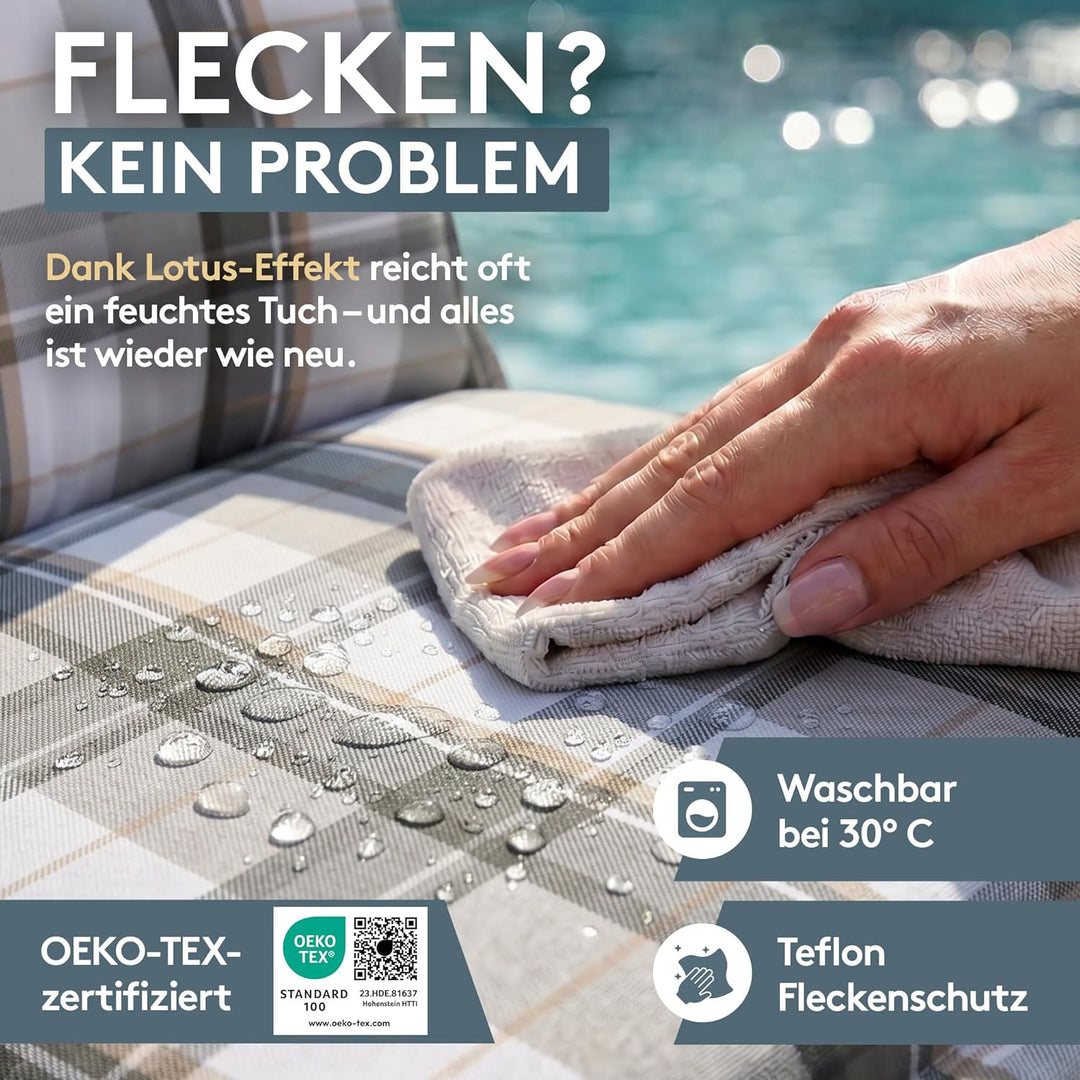 LILENO HOME Gartenstuhl Auflagen als [2er Set - Niedriglehner] in Karo Grau Y - Bequeme Liegen als S