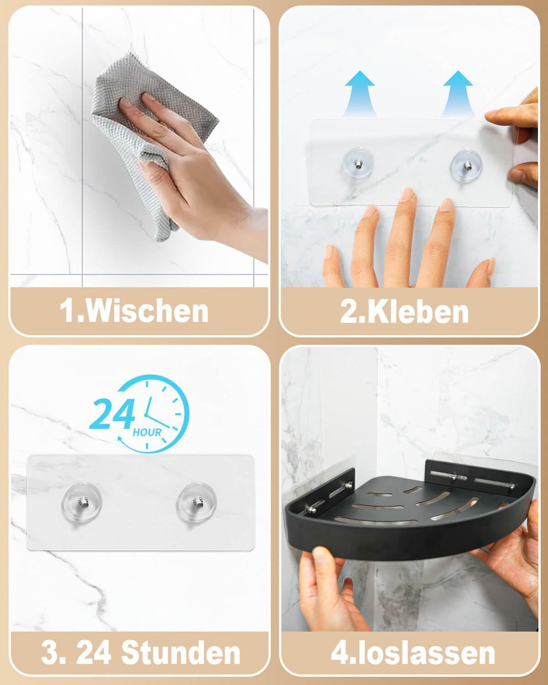 Duschablage Ecke Ohne Bohren Schwarz, Shampoo Halterung für Dusche und Rostschutz Duschregal-mit 4 H