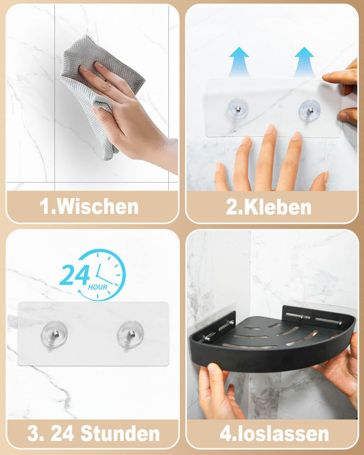 Duschablage Ecke Ohne Bohren Schwarz, Shampoo Halterung für Dusche und Rostschutz Duschregal-mit 4 H