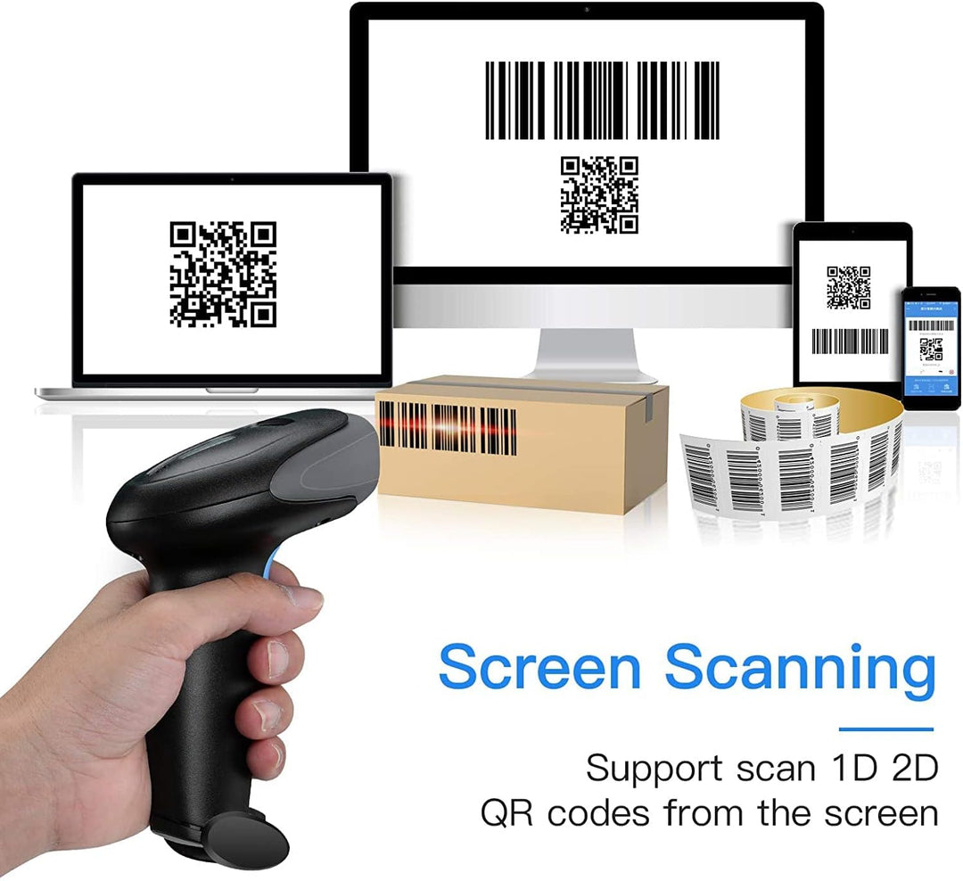 Eyoyo 1D 2D QR Barcode Scanner with Stand, Handheld USB Wired Scanner for Inventory Management, Port