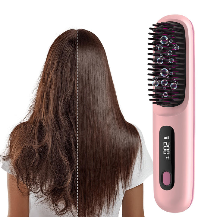 Go Brush Pro Glättbürste Kabellos, Stylingbürste für kurze Haare Langes, Glättungsbürste mit LCD-Anz