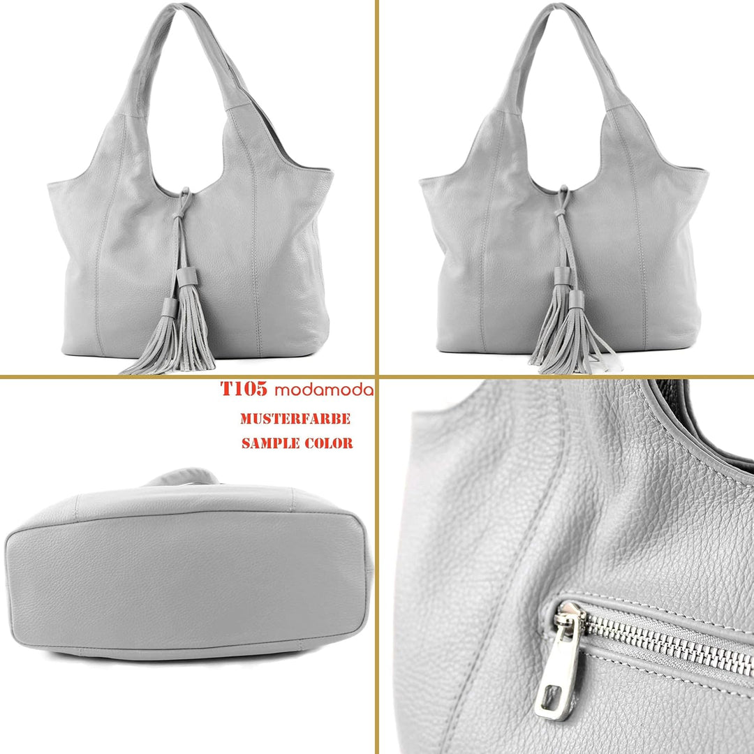 modamoda de - T105 - ital. Schultertasche Gross aus Leder Lila, Lila