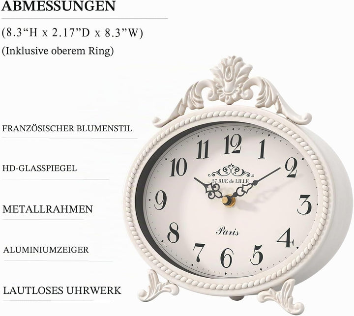 Abdurey Vintage-Tischuhr auf Ständer, Schreibtisch und Regal, dekorative Uhr, französischer rustikal