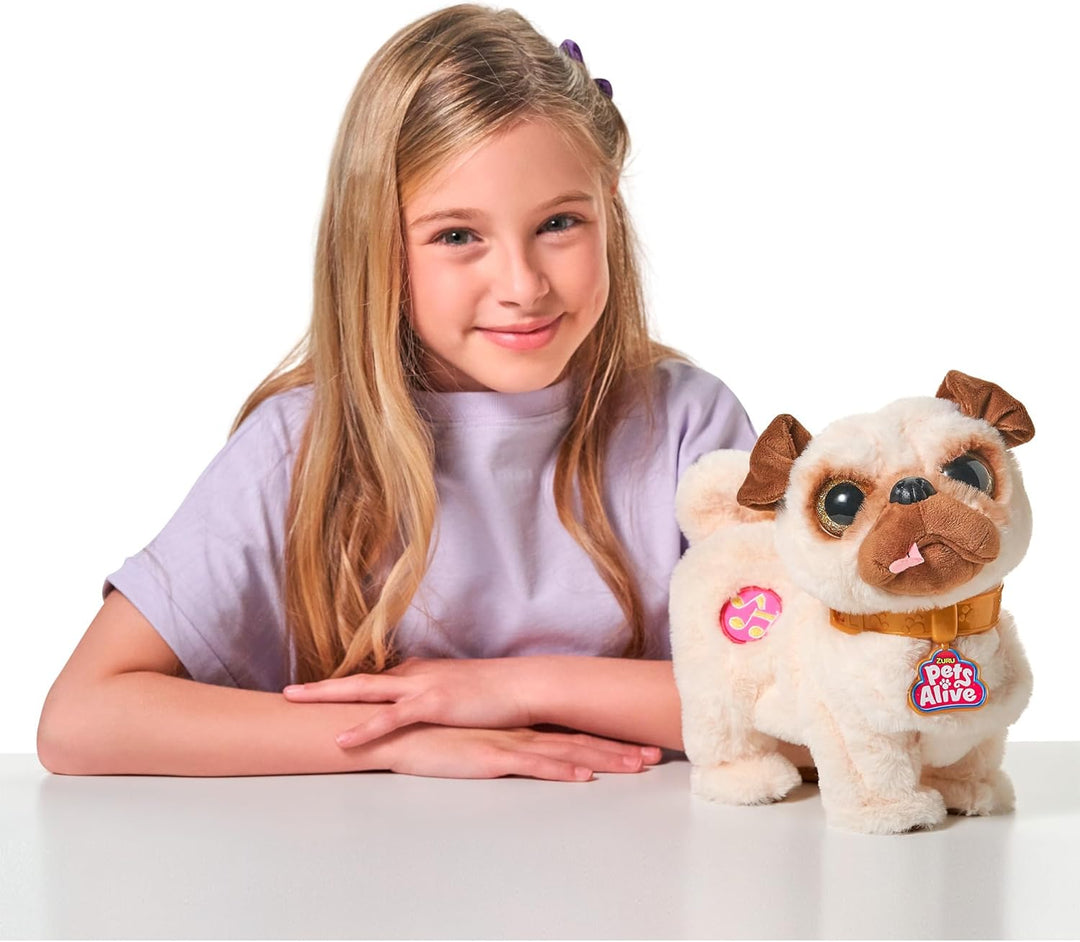 Pets Alive 9521 Poppy The Booty Shakin Pug, Plüsch-Mops, wackelt mit dem Kopf und Po und dreht Sich,