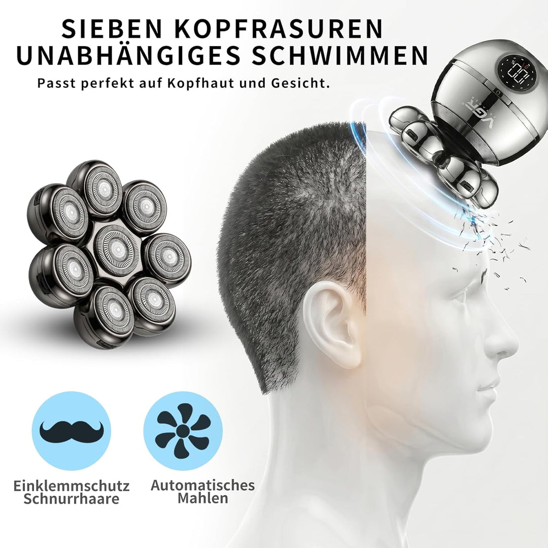 VGR 315 Glatzenrasierer Herren, 6 in 1 Glatzenrasierer Mit Barttrimmer, Nasenhaartrimmer Und Kopfras