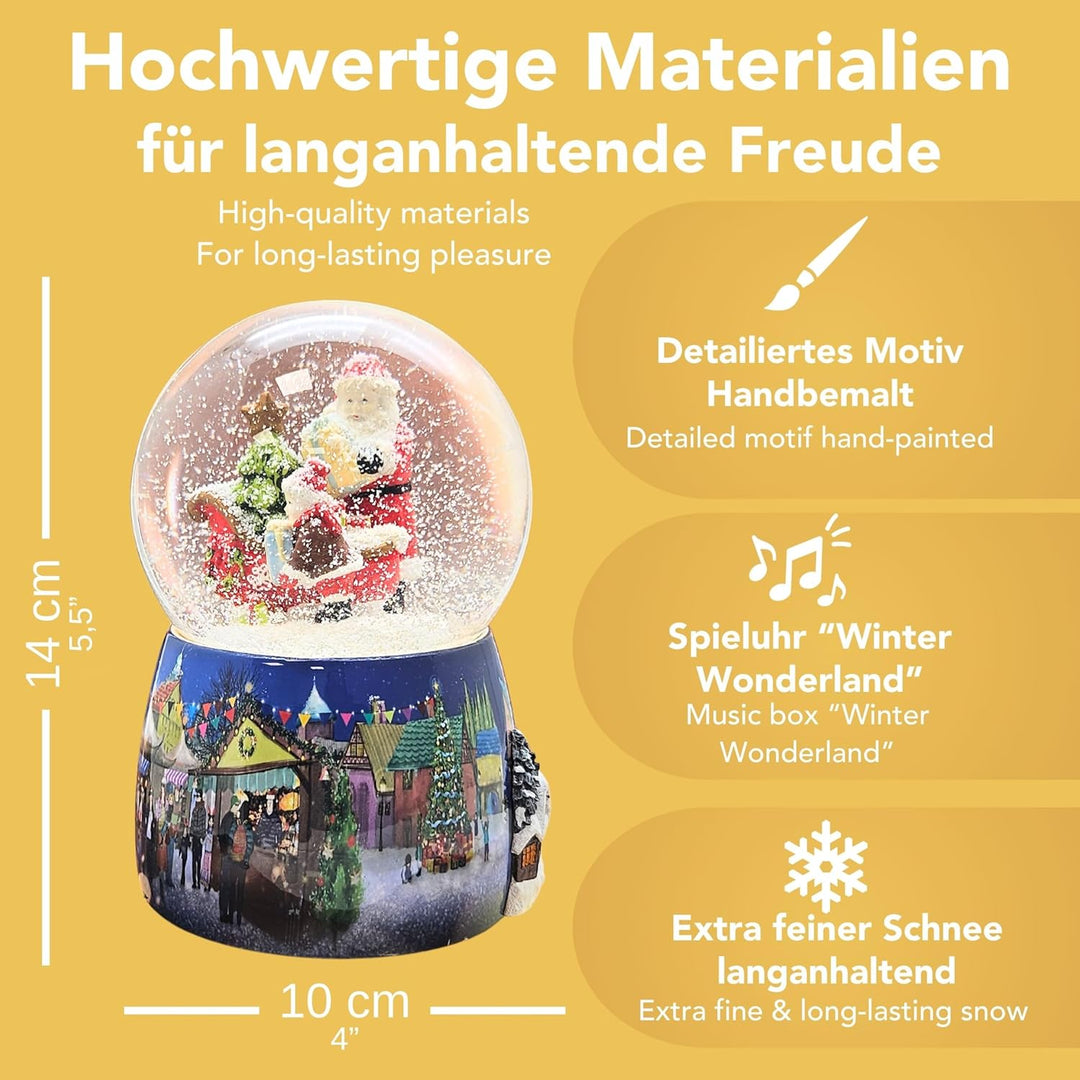 Schneekugel Weihnachten Spieluhr | Christmas Shopping Weihnachtsmarkt Weihnachtsmann | Sockel mit Po