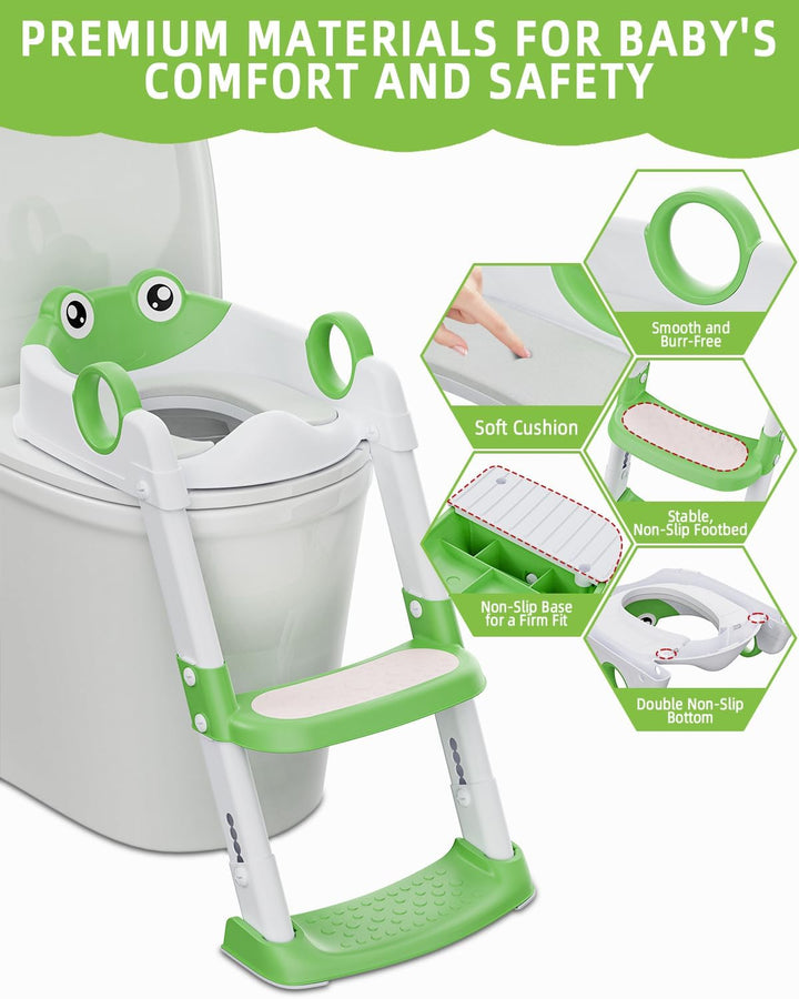Toilettensitz Kinder mit Treppe, WC Sitz Kinder für Jungen und Mädchen, Höhenverstellbar und Klappba