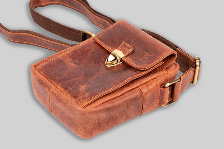MATADOR kleine kompakte Leder Umhängetasche Herren Ledertasche Schultertasche Vintage Tan Braun, Tan