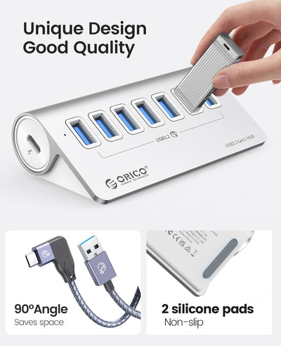 USB C Hub, ORICO USB C 3.2 GEN 1 Hub, 7-Port Aluminium USB Verteiler mit 1M USB C Kabel, 5Gbps, USB