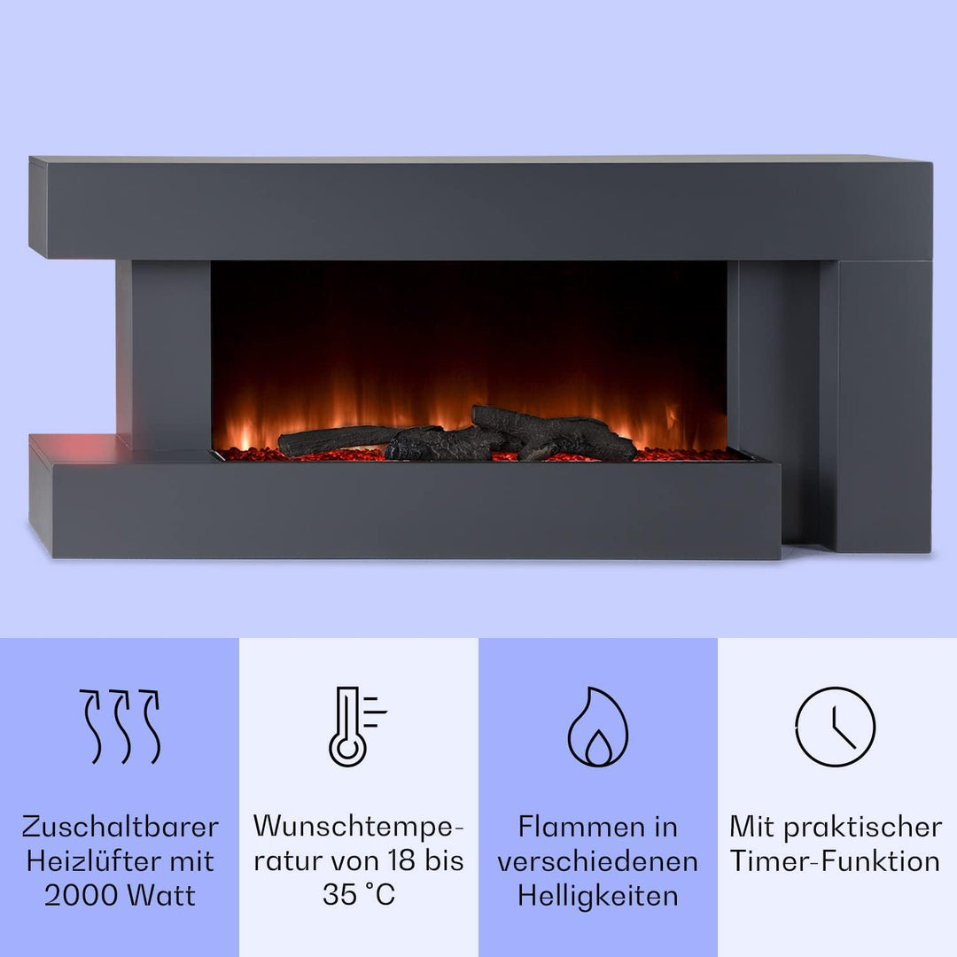 Klarstein Deko Kamin mit LED-Flammen, Elektro Kamin mit Heizung, 2000W Elektrisch, Sparsam, Wandkami