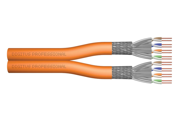 DIGITUS Netzwerkkabel Cat 7 – 100 m – S/FTP Duplex – BauPVO Dca | LSZH Halogenfrei – AWG 23/1 – PoE+