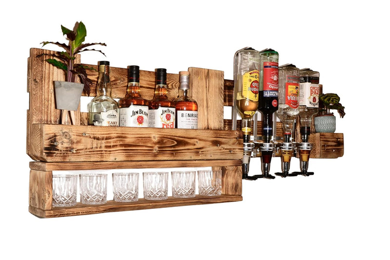 Whiskyregal Wandbar Whiskeyregal rustikal Getränkespender Schnaps Gin Whiskey Whisky Palettenmöbel S