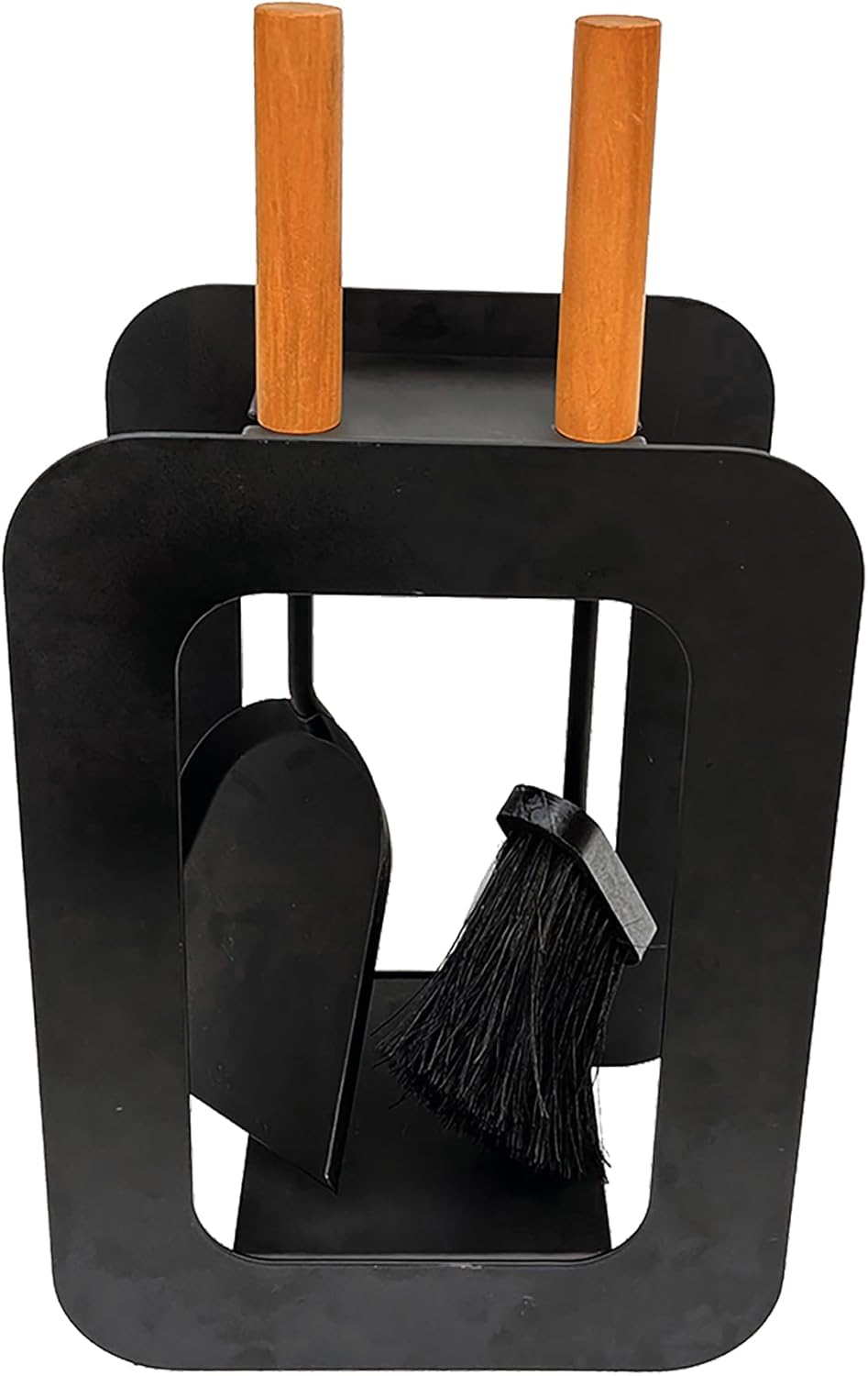 FIREFIX K2451 Kamingerät klein mit hellen Holzgriffen, schwarz beschichtet