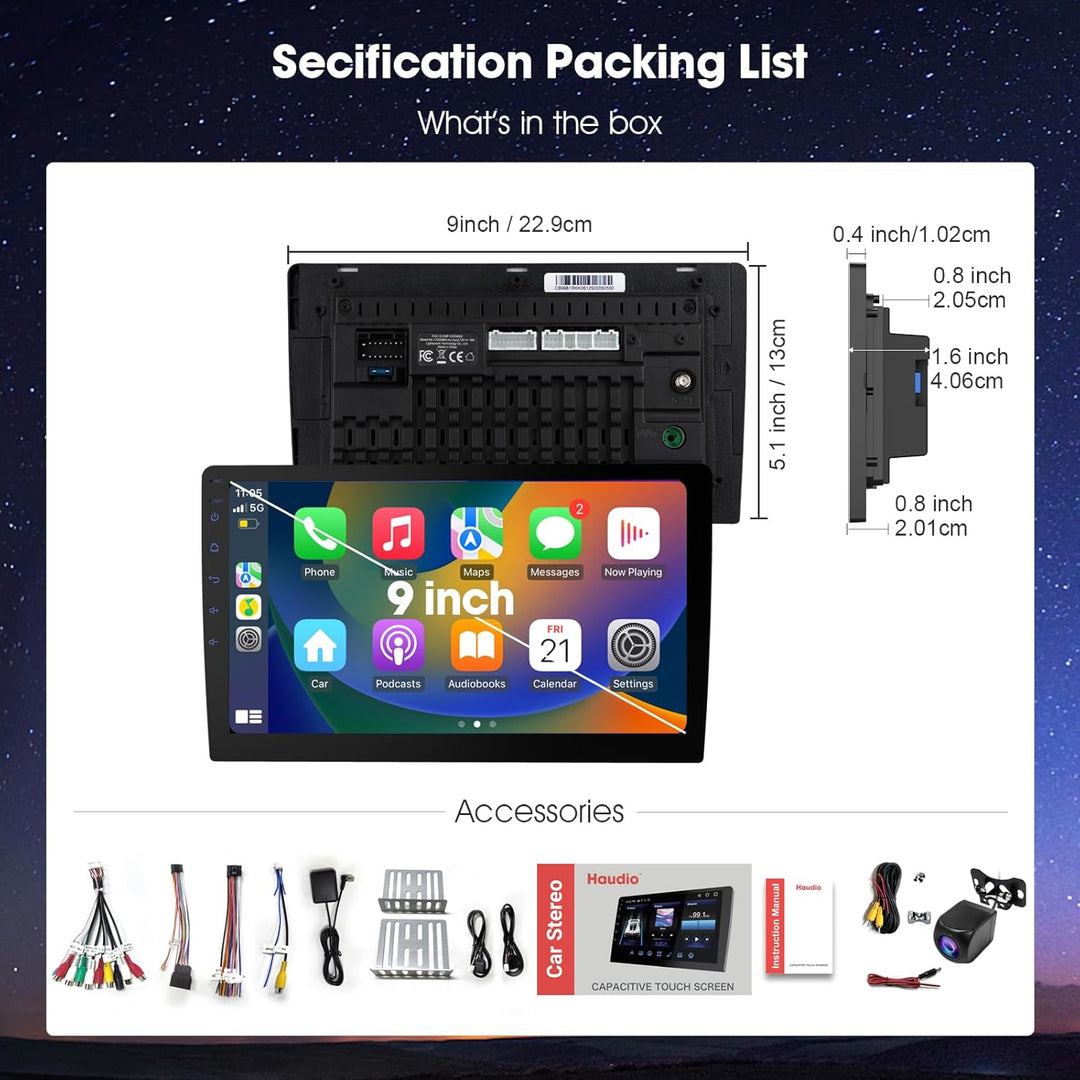 2 Din Autoradio 9 Zoll mit Wireless CarPlay & Wireless Android Auto,Auto Radio HD Touch Display mit