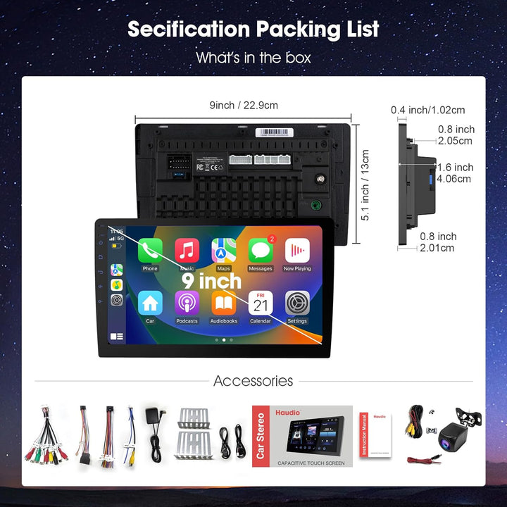 2 Din Autoradio 9 Zoll mit Wireless CarPlay & Wireless Android Auto,Auto Radio HD Touch Display mit