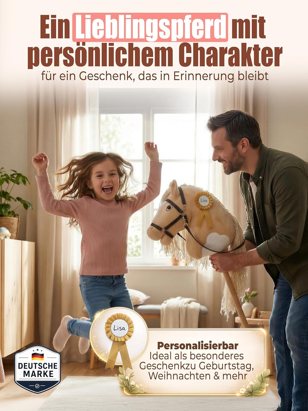 Hobby Horse Steckenpferd – Handgefertigtes Stockpferd für Kinder 4–12Jahre - Realistisches Hobby Hor