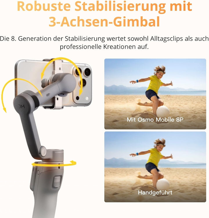 DJI Osmo Mobile 8P Vlog Combo mit Mic Mini 2 (1 TX+1 Mobile RX+Ladeschale), 360°-Schwenk Smartphone