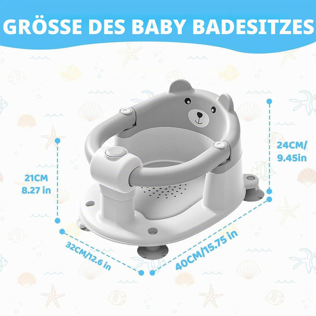Baby Badewannensitz mit Bären-Design, rutschfest durch 4 Saugnäpfe, gepolsterter Sitz, BPA-frei &amp; sc