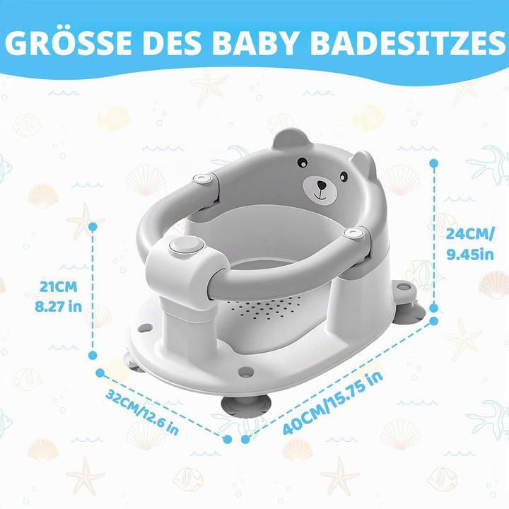 Baby Badewannensitz mit Bären-Design, rutschfest durch 4 Saugnäpfe, gepolsterter Sitz, BPA-frei &amp; sc
