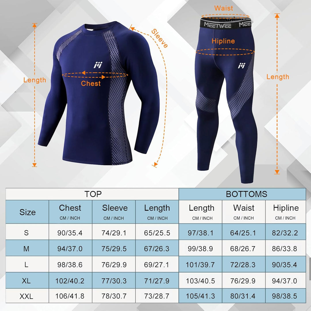 Herren Thermounterwäsche Funktionsunterwäsche Atmungsaktiv Thermo Unterwäsche Baselayer-Set, Blau