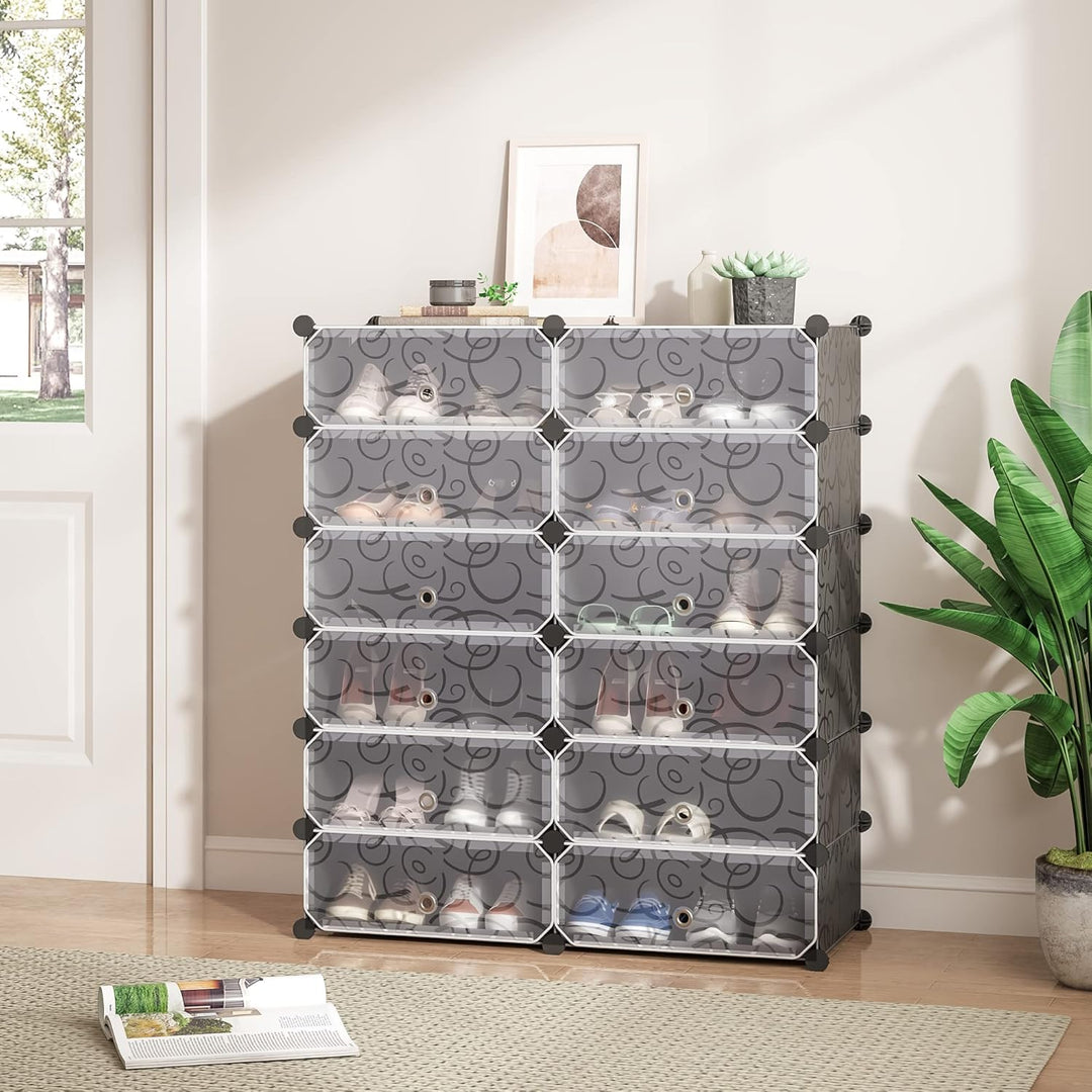 Mondeer Schuhregal, 12 Fächer Kunststoff Schuhablage, Steckregal Kunststoff, Schuhschrank für Schuhe