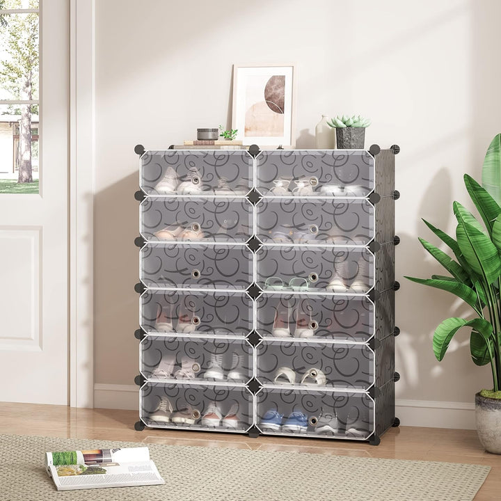 Mondeer Schuhregal, 12 Fächer Kunststoff Schuhablage, Steckregal Kunststoff, Schuhschrank für Schuhe