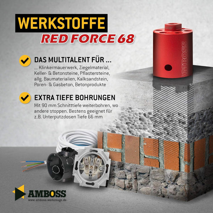 Diamant Dosensenker Ø 68 mm / M16 / DEX System / 90mm Nutzlänge - Amboss Red Force Premium für Mauer