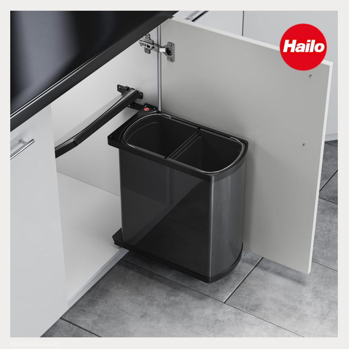 Hailo Abfallsammler 3416071 | Schwenkbarer Einbau-Mülleimer Duo 16 L | Für Schränke ab 45 cm Breite