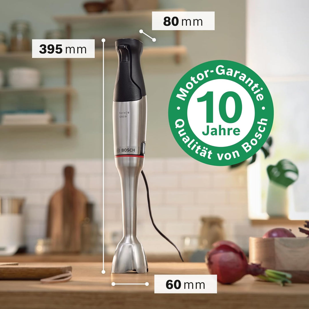 Bosch Stabmixer ErgoMaster Serie 6 MSM6M8X1, 10 Jahre Motorgarantie, Edelstahl-Klingen, verschleissf