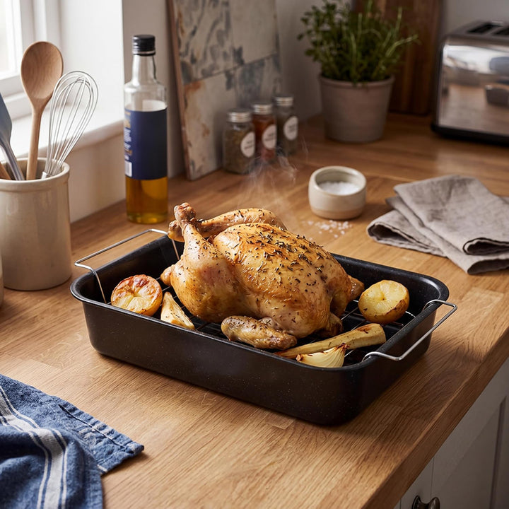Russell Hobbs CW9161 Romano 34cm Emaille bräter - mit gitter, rechteckige auflaufform mit rost, Spül