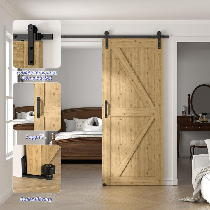 TSMST 6.6FT/200cm Schiebetürsystem Komplett-Set mit Bodenführung für Schiebetüren mit Schwarze Türgr