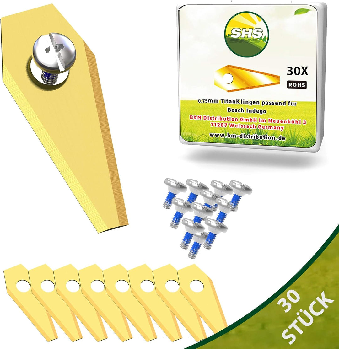 25m Begrenzungskabel + 25 Erdspiesse + 5 Kabelverbinder + 30 Klingen für Mähroboter Rasenmäher Rasen