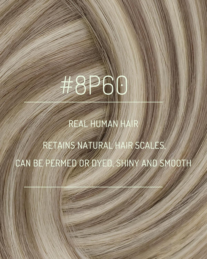 RUNATURE Echthaar Extensions Clip in Remy Haar Clip in Seidig Echthaar Aschbraun mit Platinblond Cli