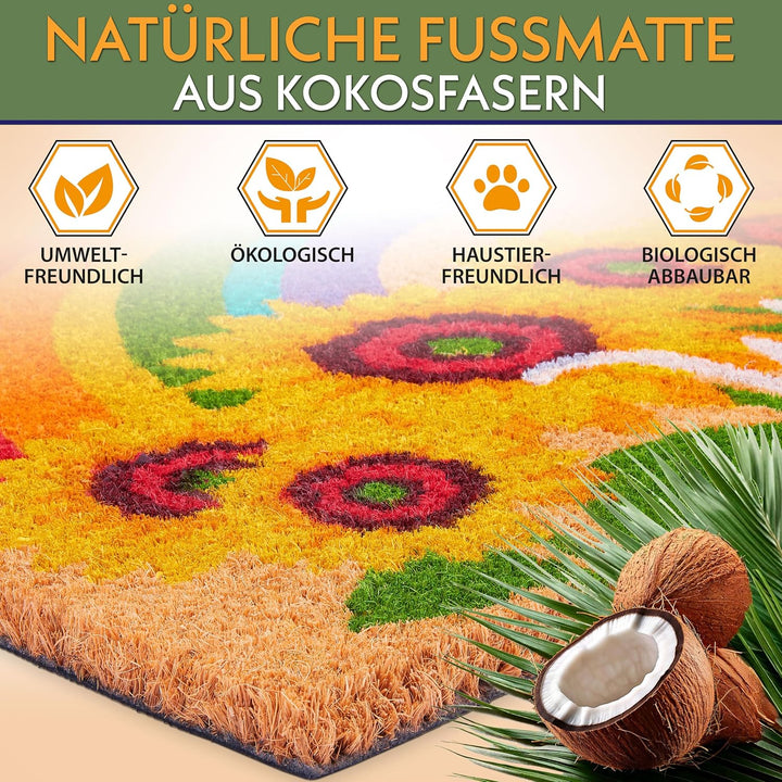 BRUBAKER Fussmatte für Aussen und Innen - Welcome mit Sonnenblumen und Regenbogen - 45 x 75 cm Blume