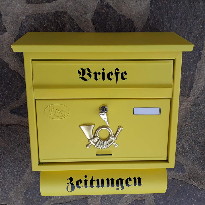 Grosser Briefkasten/Postkasten XXL Gelb matt mit Abnehmbarer Zeitungsrolle Flachdach Katalogeinwurf