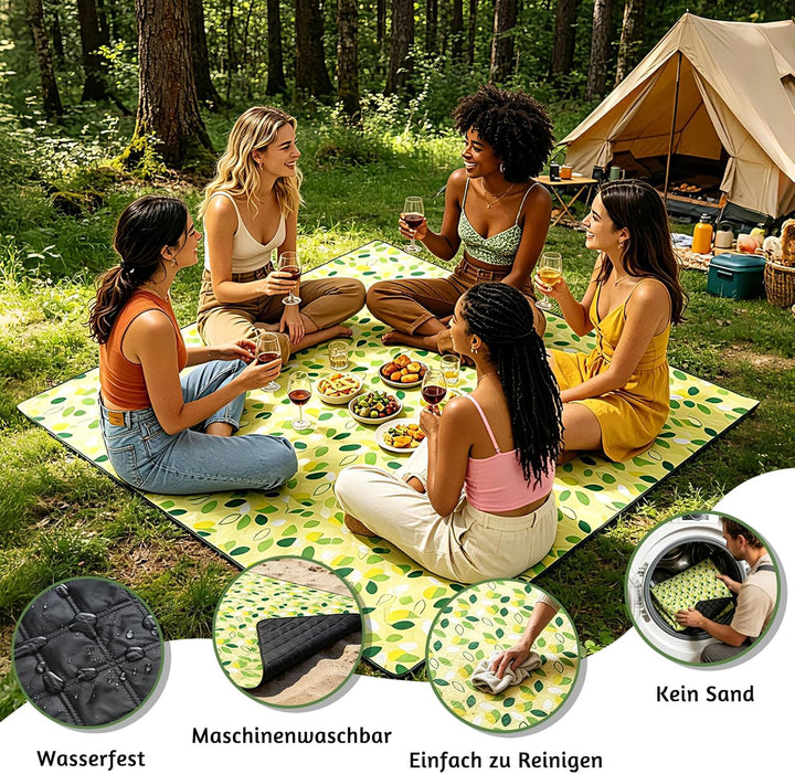 200 * 200 cm Picknickmatte, fünfschichtige Struktur-verdickt-Grün | Maschinenwaschbar, geeignet für
