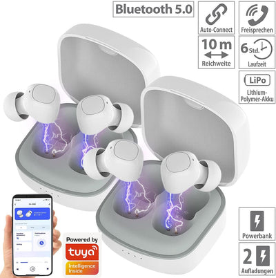 auvisio Kabelose Kopfhörer: In-Ear-Stereo-Headset, BT 5, Ladebox, 18 Std. Spielzeit, App, 2er-Set (K