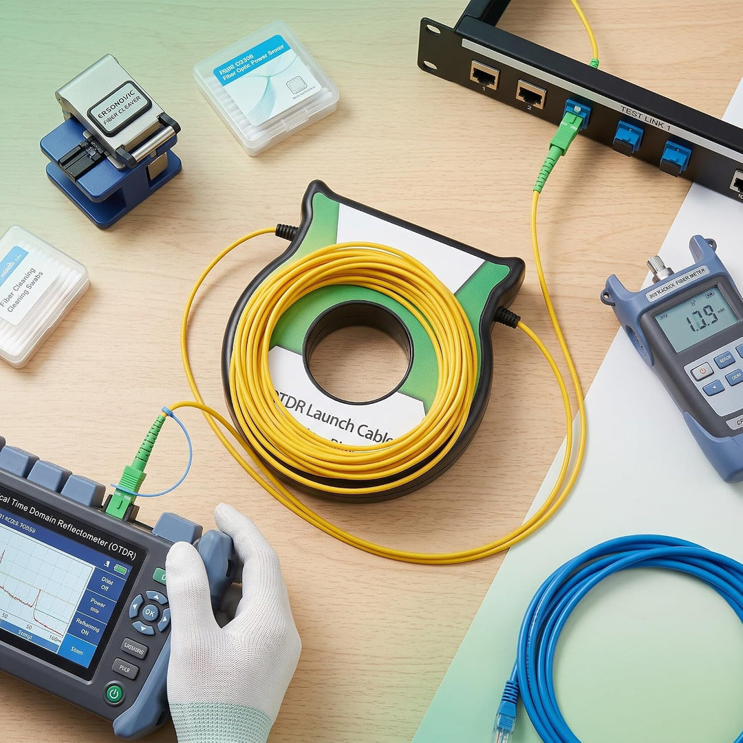 Fafeicy OTDR-Startkabel für Glasfaser, Singlemode 9 / 125um 500M OS2 SC/APC-SC/APC-Anschluss für Ver