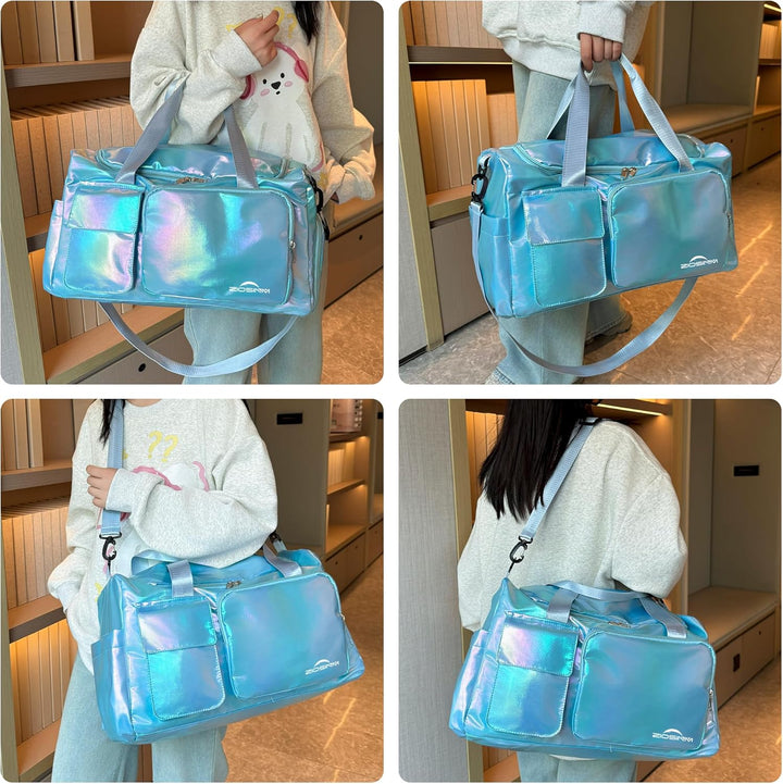 Sporttasche Damen mit Schuhfach und Nassfach, Reisetasche Damen Glitzer Gym Bag saunatasche Reisetas